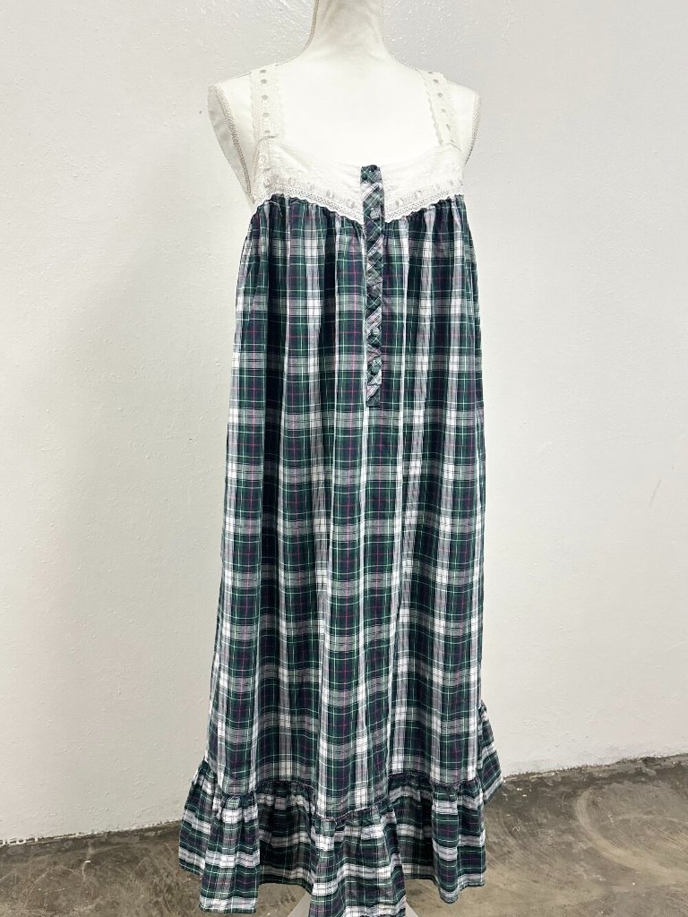 Vintage Gold Label Victoria's Secret Gingham Lace Trim Maxi Dress Size M